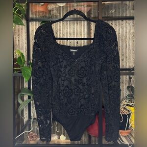 Express Lace Puffy Sleeve Bodysuit Black Size Small